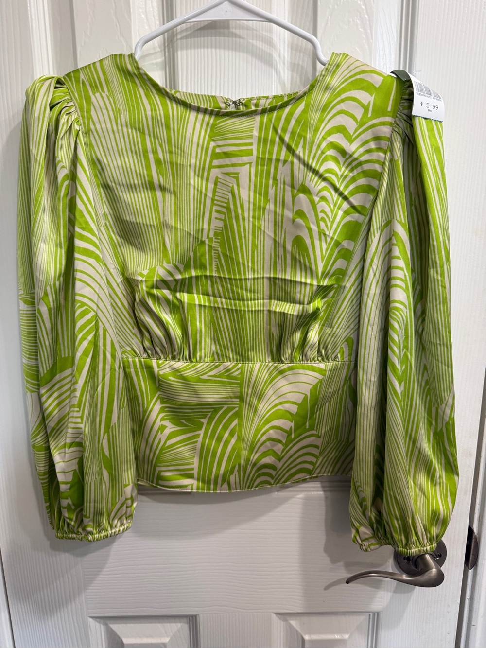 Express Lime Green Abstract Print Puff Sleeve Blouse